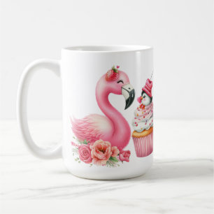 PINK VALENTINE FLAMINGO MIT STRAWBERRY CUPCAKE KAFFEETASSE