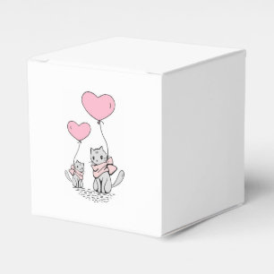 PINK VALENTINE HERZBALLOONS MIT GRAUEN KITTEN GESCHENKSCHACHTEL