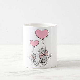 PINK VALENTINE HERZBALLOONS MIT GRAUEN KITTEN KAFFEETASSE