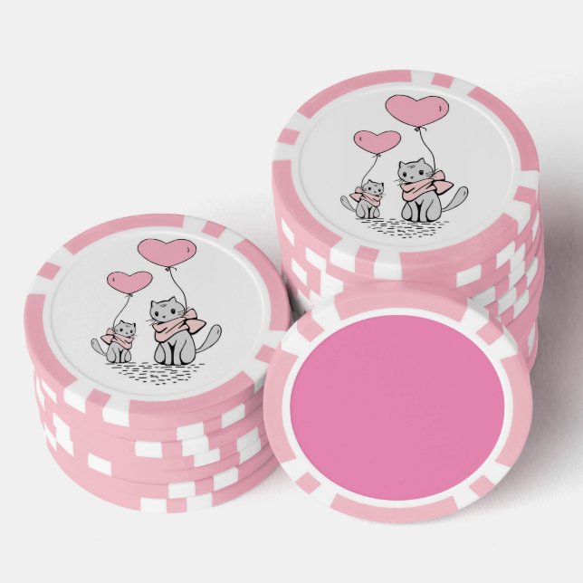 PINK VALENTINE HERZBALLOONS MIT GRAUEN KITTEN POKERCHIPS (Stapel)