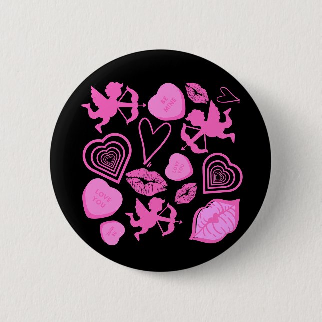 Pink-Valentine-Muster Button (Vorderseite)
