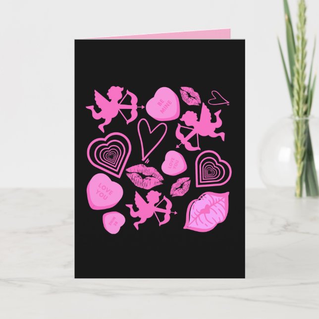 Pink-Valentine-Muster Karte (Vorderseite)