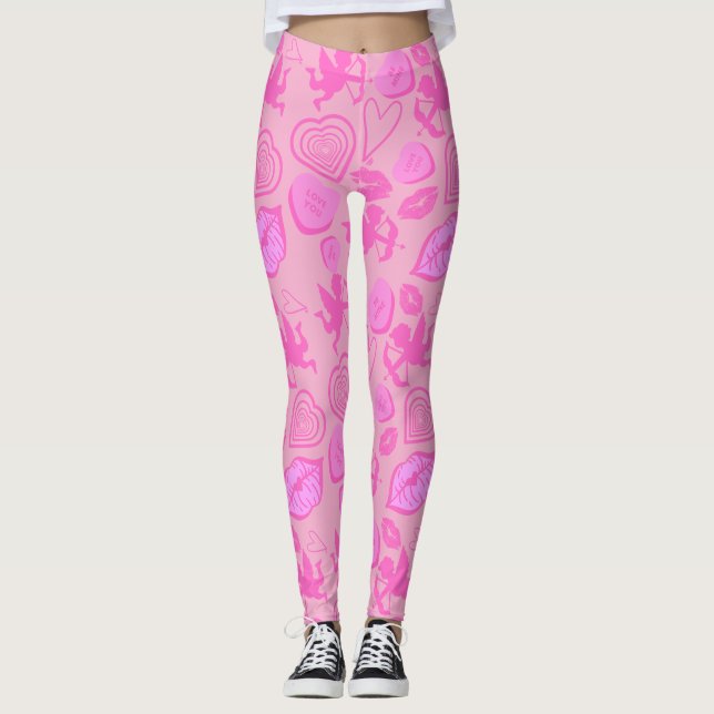 Pink-Valentine-Muster Leggings (Vorderseite)