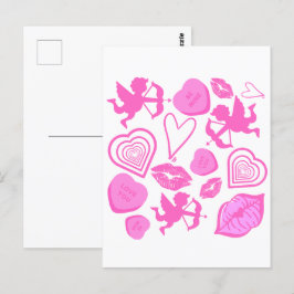 Pink-Valentine-Muster Postkarte