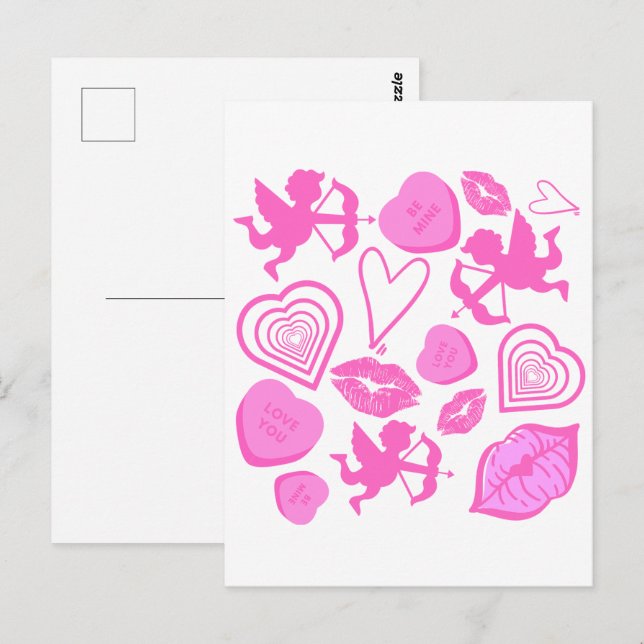 Pink-Valentine-Muster Postkarte (Vorne/Hinten)