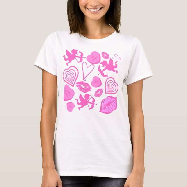 Pink-Valentine-Muster T-Shirt (Vorderseite)