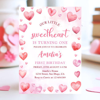 Pink Valentine Sweetheart 1. Geburtstag Einladung