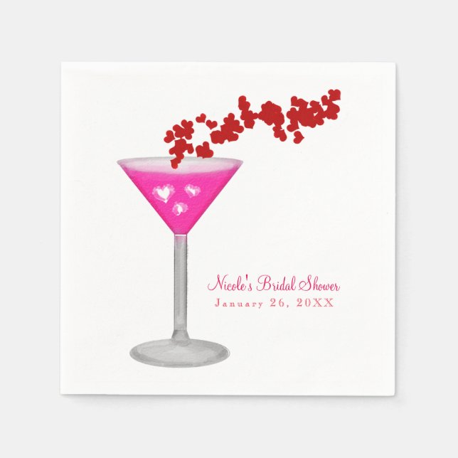 Pink Valentine's Day Cocktail Custom Party Serviette (Vorderseite)