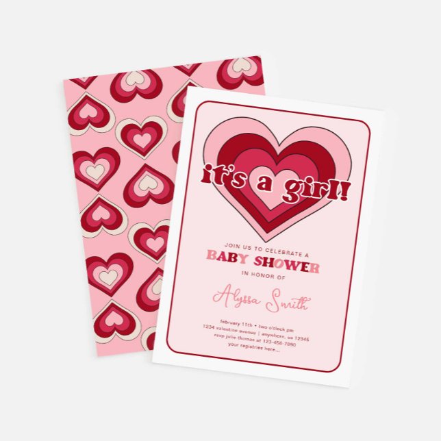 Pink Valentine's Day Hearts Girl Baby Dusche Einladung (Von Creator hochgeladen)