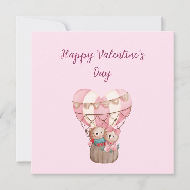 Pink Valentine's Day Teddy Bär Heißluftballon Ca Karte (Vorderseite)