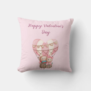 Pink Valentine's Day Teddy Bär Heißluftballon Kissen