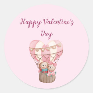 Pink Valentine's Day Teddy Bär Heißluftballon Runder Aufkleber