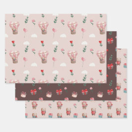 Pink Valentine's Day Teddy Bär romantischen Ballon Geschenkpapier Set