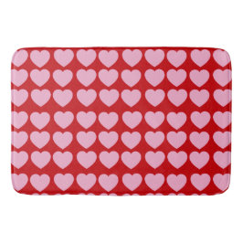 Pink Valentines Hearts on Red Badematte