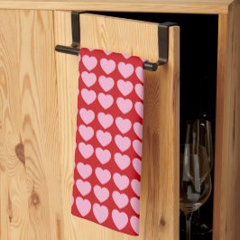 Pink Valentines Hearts on Red Geschirrtuch