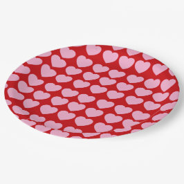 Pink Valentines Hearts on Red Pappteller