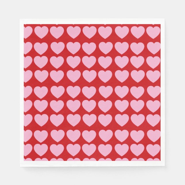 Pink Valentines Hearts on Red Serviette (Vorderseite)