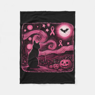 Pink Van Gogh Cat Halloween Breast Cancer Awarenes Fleecedecke