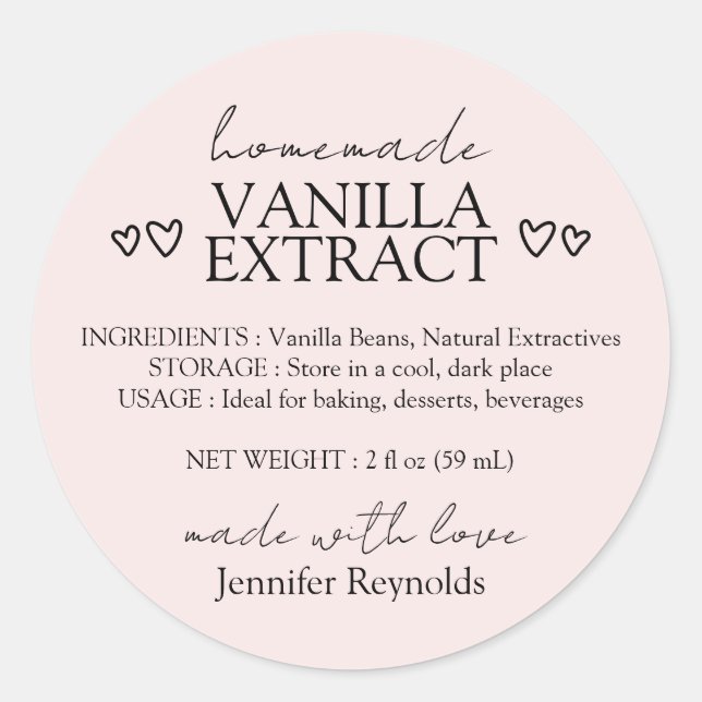 Pink Vanilla Extract mit Anleitungen Runder Aufkleber (Vorderseite)