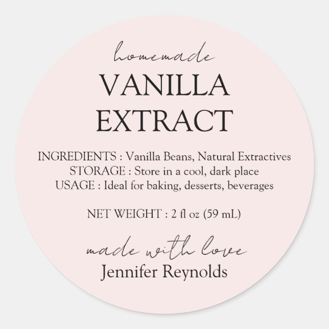Pink Vanilla Labels mit Anweisungen extrahieren Runder Aufkleber (Vorderseite)