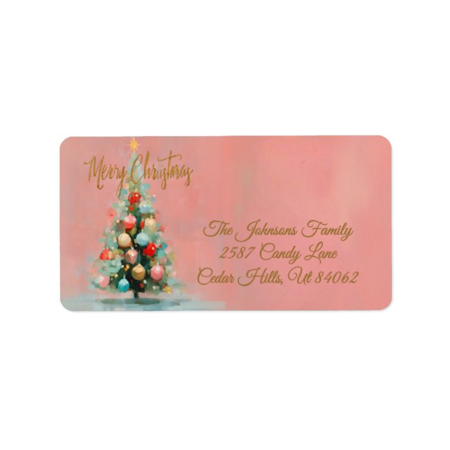 Pink Velvet Christmas Tree Holiday Address  Adressaufkleber (Vorne)