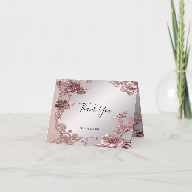 Pink Verziert Floral Danke Karte (Vorderseite)
