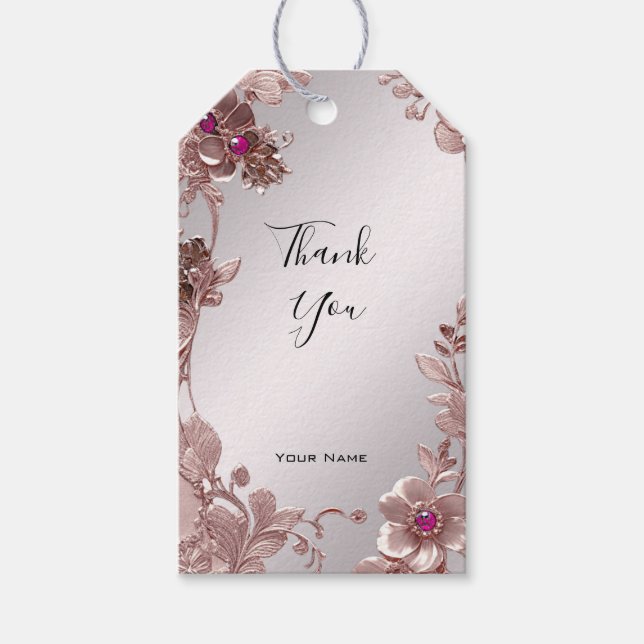 Pink Verzierte Blumengeschenke Geschenkanhänger (Vorderseite)