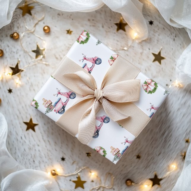Pink Vespa Weihnachts Shopping Geschenkpapier (Pink Vespa Christmas Wrapping Paper)
