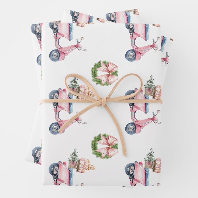 Pink Vespa Weihnachts Shopping Geschenkpapier Set (Beispiel)