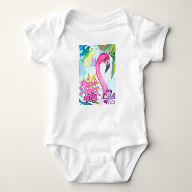 Pink Vibes Only – Pink Flamingo Baby Strampler (Vorderseite)