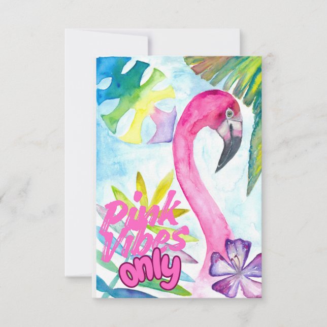 Pink Vibes Only – Pink Flamingo Dankeskarte (Vorderseite)