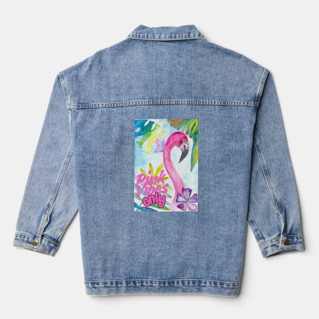 Pink Vibes Only – Pink Flamingo Jeansjacke (Rückseite)