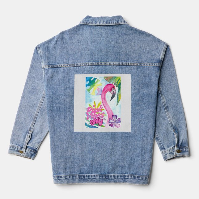 Pink Vibes Only – Pink Flamingo Jeansjacke (Rückseite)