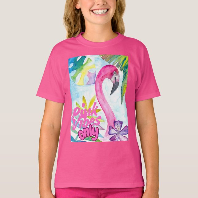 Pink Vibes Only – Pink Flamingo T-Shirt (Vorderseite)