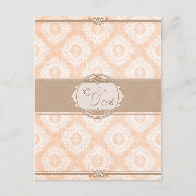 Pink Victoria Damask Empfang-Karte Begleitkarte (Vorderseite)