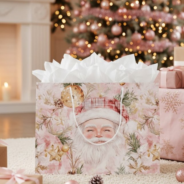 Pink Victorian Santa Claus Christmas Holiday Große Geschenktüte (Von Creator hochgeladen)