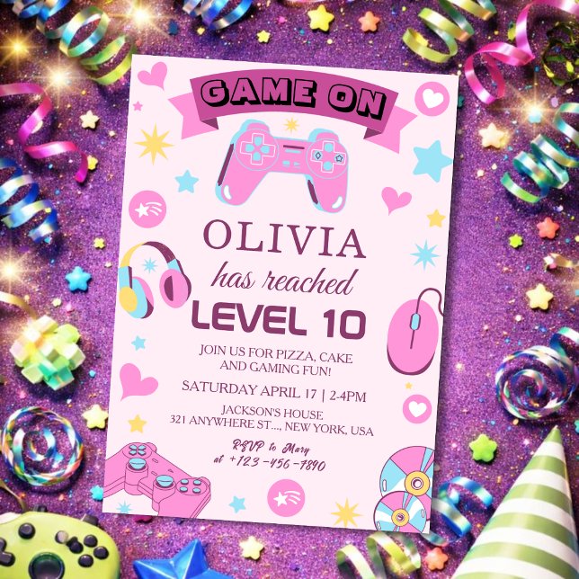 Pink Video Gamer Girl Birthday Einladung (Von Creator hochgeladen)