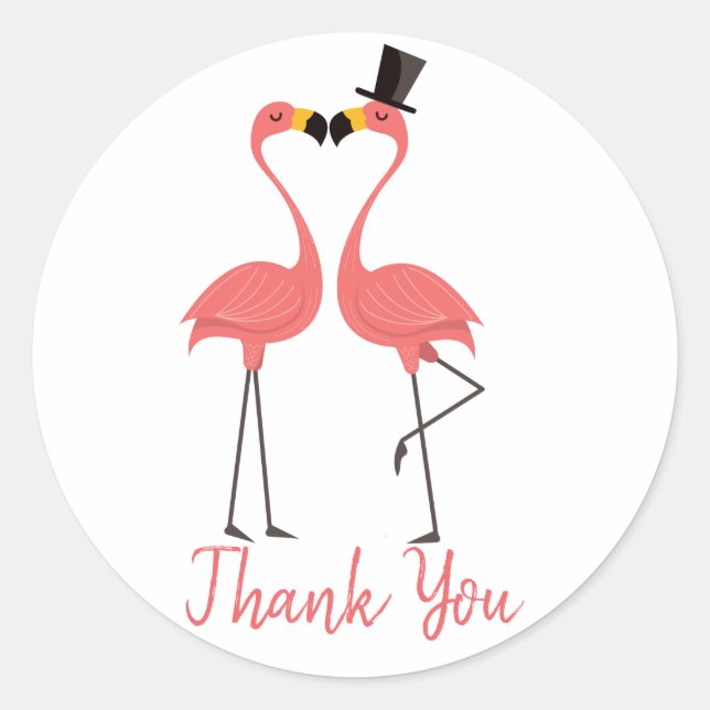 Pink Vielen Dank Flamingo Tropical Wedding Luau Runder Aufkleber (Vorderseite)