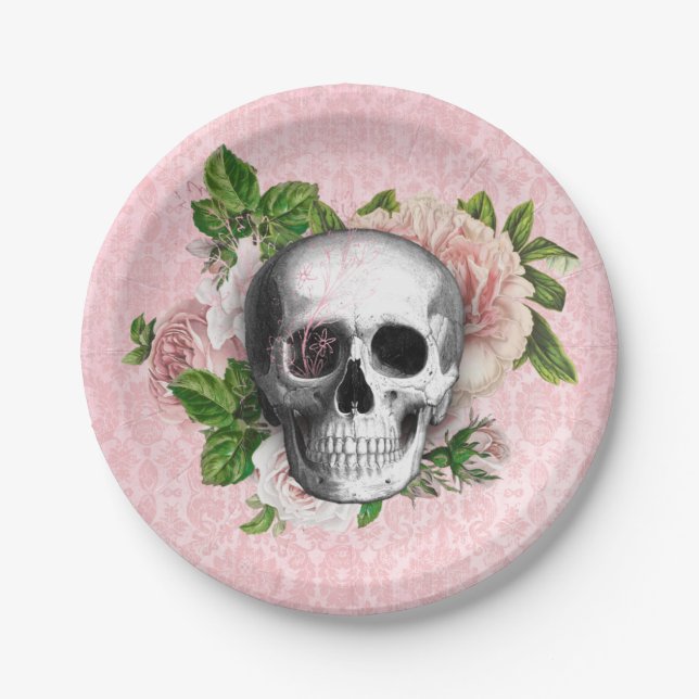 Pink Viktorianisch Gothic Skull Halloween Pappteller (Vorderseite)