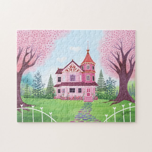 Pink Viktorianisch House & Cherry Blossom (Horizontal)