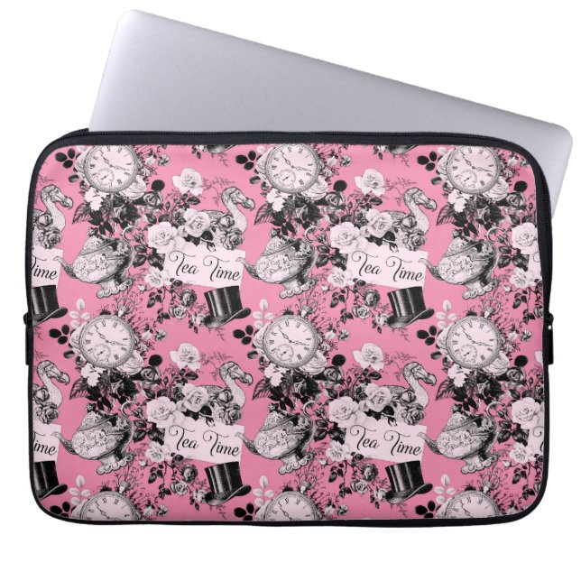 Pink Vintag Alice Teatime Laptopschutzhülle (Vorderseite)