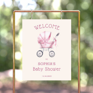 Pink Vintag Baby Carriage Baby Dusche Willkommen Poster