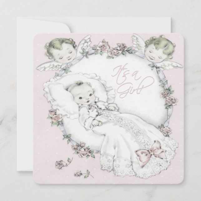 Pink Vintag Baby Girl Dusche Einladung (Vorderseite)