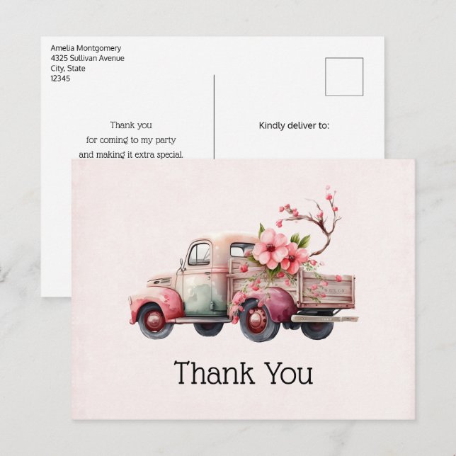 Pink Vintag Bauer Truck Postkarte (Vorne/Hinten)