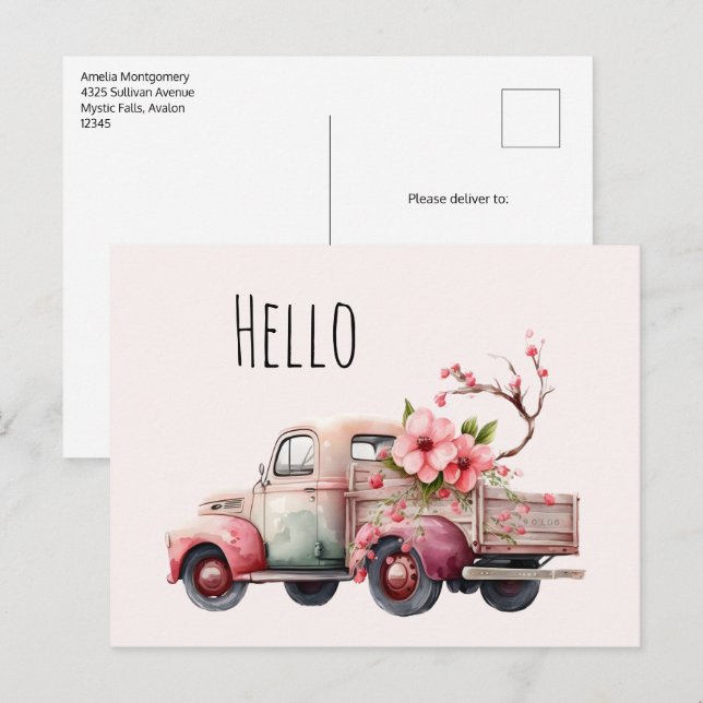 Pink Vintag Bauer Truck Postkarte (Vorne/Hinten)