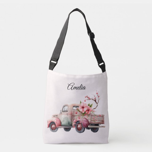 Pink Vintag Bauer Truck Tragetaschen Mit Langen Trägern (Vorderseite)