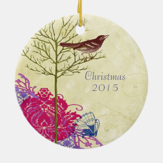 Pink Vintag Bird Weihnachtskuchen Foto Ornament (Hinten)