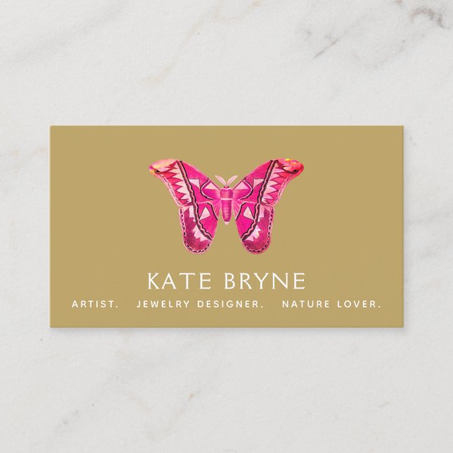 Pink Vintag Butterfly Business Card Visitenkarte (Vorderseite)