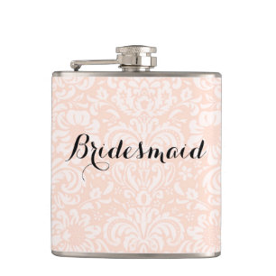 Pink Vintag Damask Bridesmaid Flask Flachmann