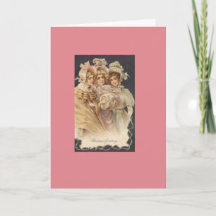 Pink Vintag Fashion Viktorianische Weihnachtskarte Feiertagskarte